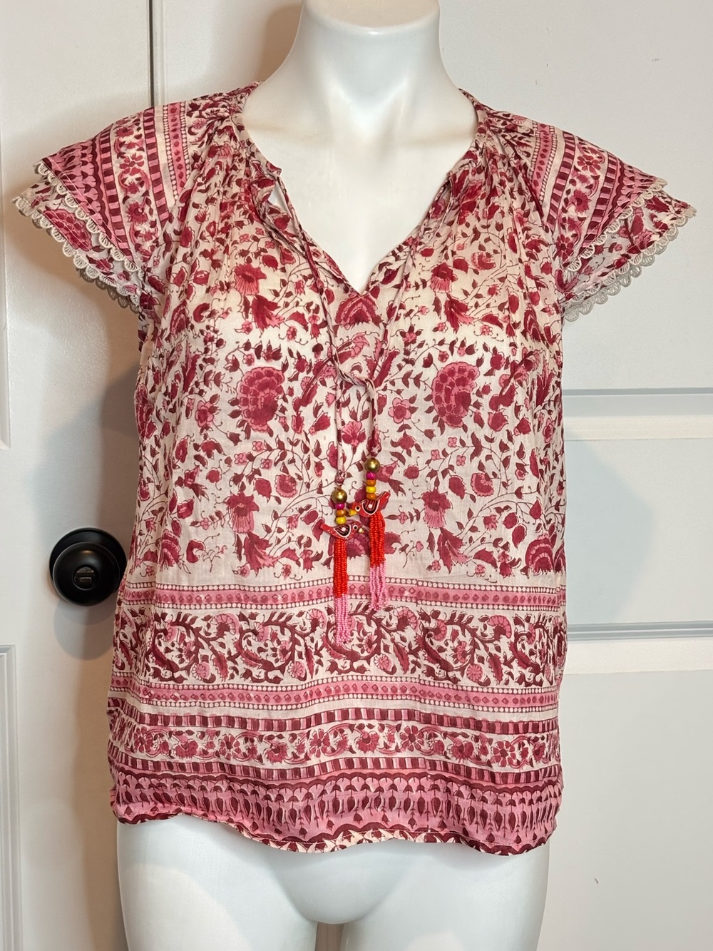 Boho Floral Tie-Front Blouse - Pink
